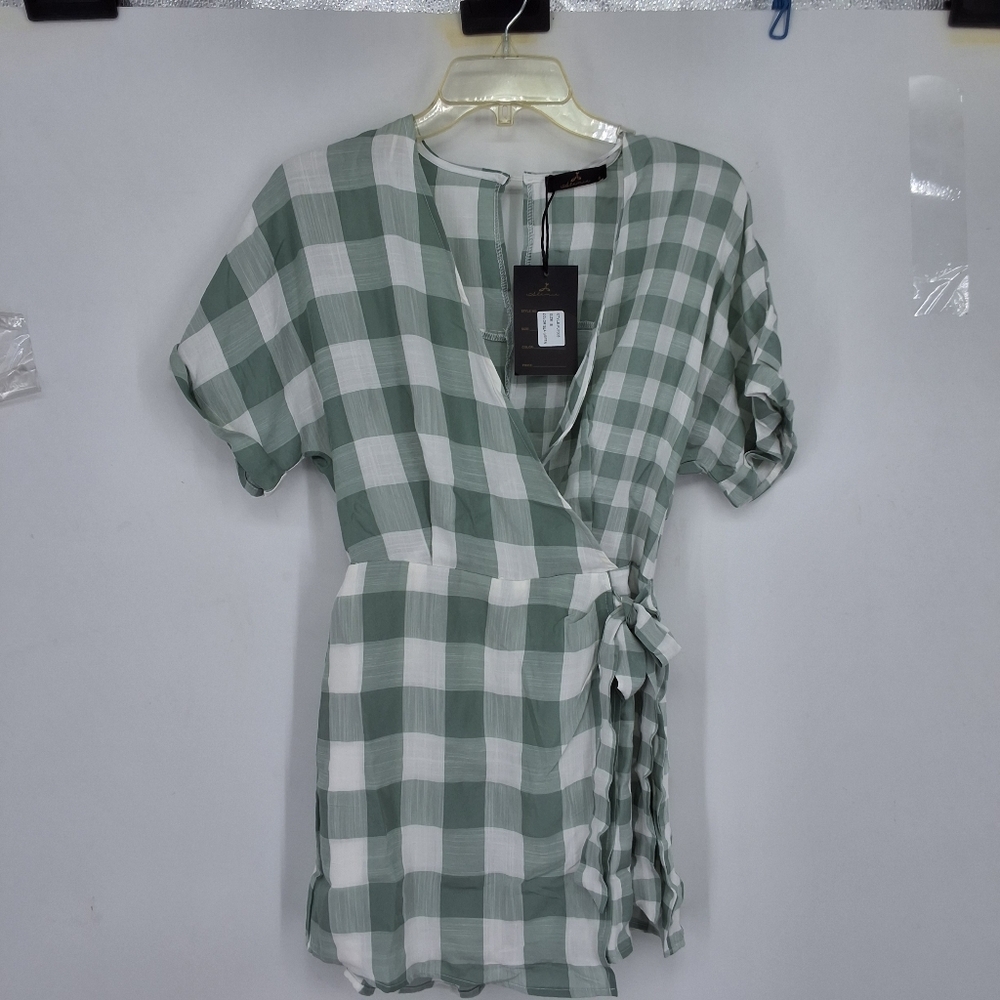 ALAMIA SMALL Green and White ROMPER with Mandarin Collar